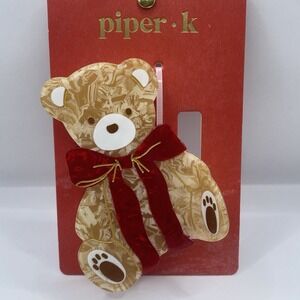 Piper K Teddy Bear Hair Clip Large Claw Red Bow New